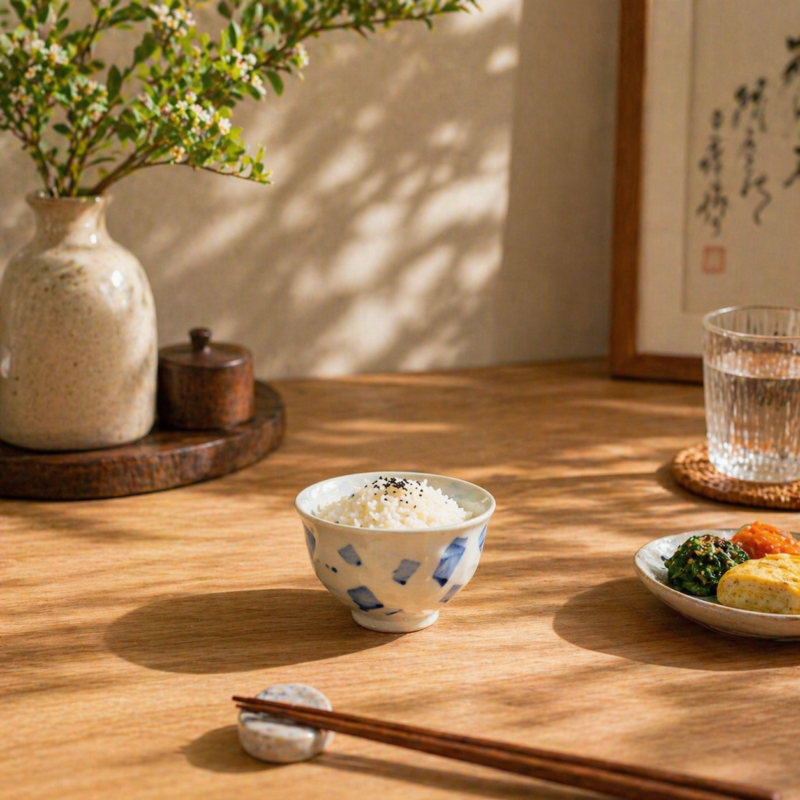 千代紙藍白紋樣飯碗