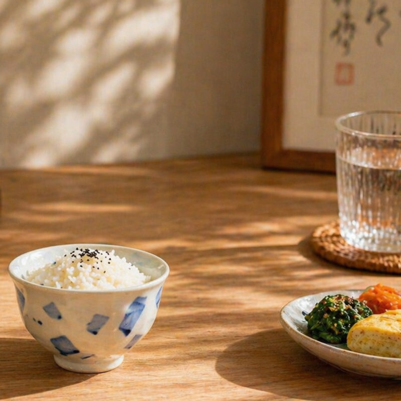 千代紙藍白紋樣飯碗