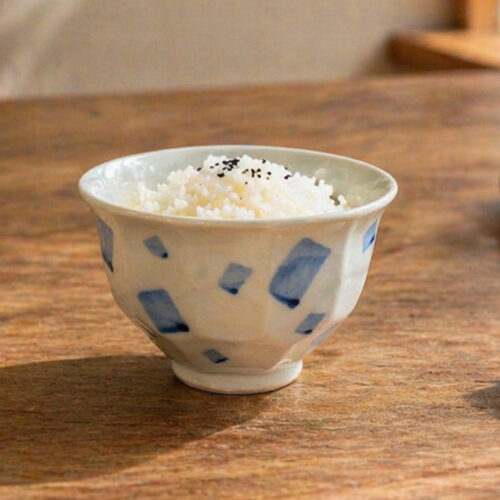 千代紙藍白紋樣飯碗