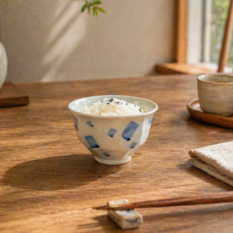 千代紙藍白紋樣飯碗
