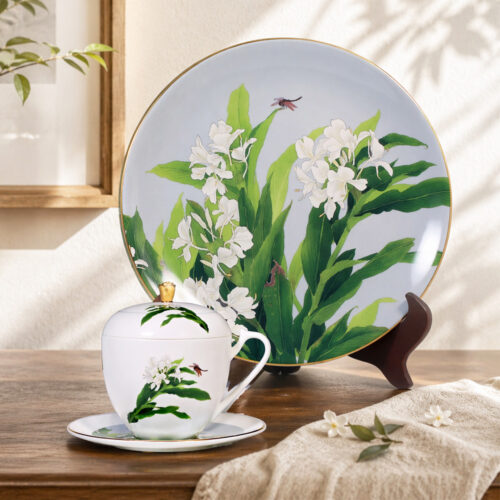 劉墉作品｜和平之春金邊盤茶杯蓋碟組