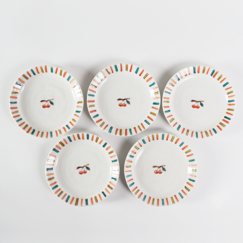 九谷燒｜櫻桃盤五入組