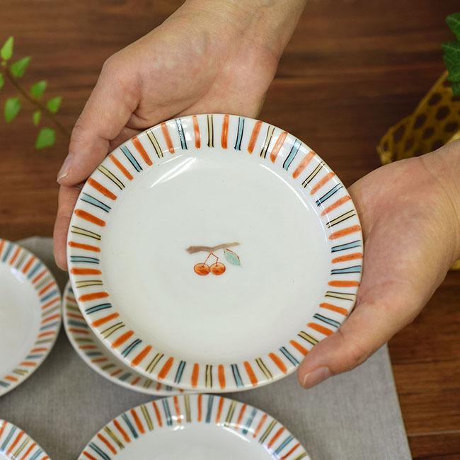 九谷燒｜櫻桃盤五入組